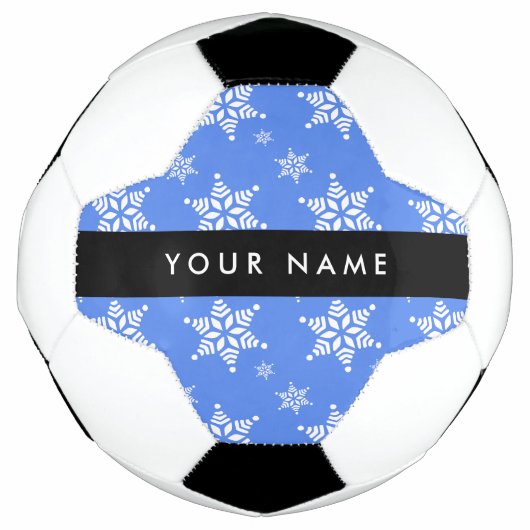 Weiße Schneeflocken, Blau, Ihr Name, Personalisier Fußball (Vorderseite)