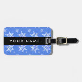 Weiße Schneeflocken, Blau, Ihr Name, Personalisier Gepäckanhänger (Vorderseite horizontal)