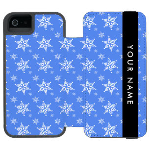 Weiße Schneeflocken, Blau, Ihr Name, Personalisier Incipio Watson™ iPhone 5 Geldbörsen Hülle