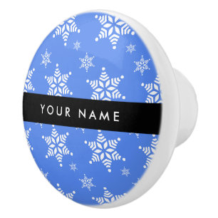 Weiße Schneeflocken, Blau, Ihr Name, Personalisier Keramikknauf