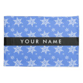 Weiße Schneeflocken, Blau, Ihr Name, Personalisier Kissenbezug (Rückseite)