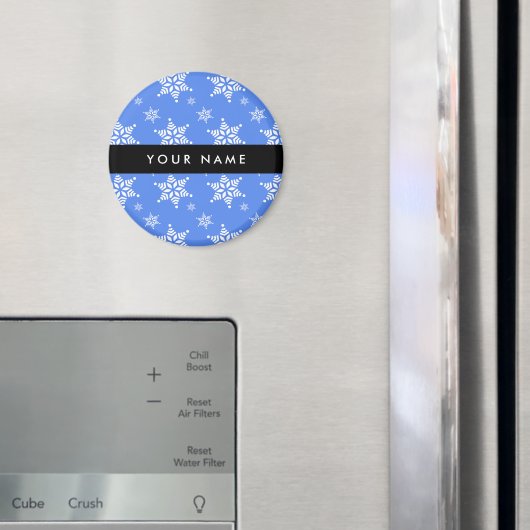 Weiße Schneeflocken, Blau, Ihr Name, Personalisier Magnet (In Situ (Kühlschrank))