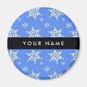 Weiße Schneeflocken, Blau, Ihr Name, Personalisier Magnet (Vorne)
