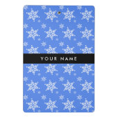 Weiße Schneeflocken, Blau, Ihr Name, Personalisier Mini Klemmbrett (Rückseite)