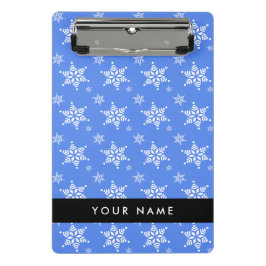 Weiße Schneeflocken, Blau, Ihr Name, Personalisier Mini Klemmbrett