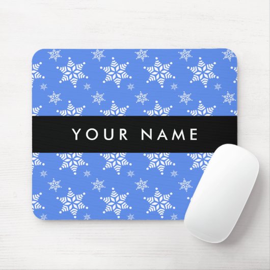 Weiße Schneeflocken, Blau, Ihr Name, Personalisier Mousepad (Mit Mouse)