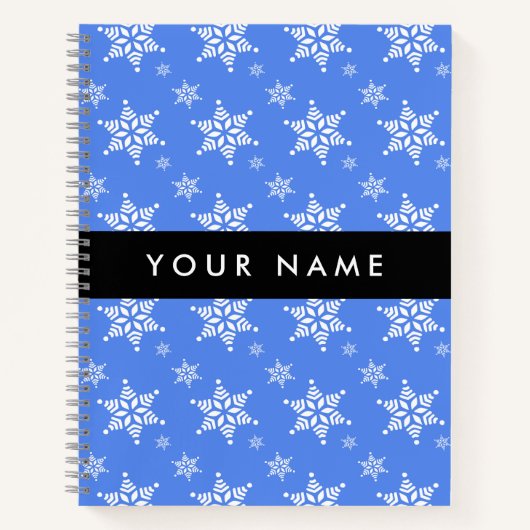 Weiße Schneeflocken, Blau, Ihr Name, Personalisier Notizblock (Vorderseite)