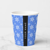 Weiße Schneeflocken, Blau, Ihr Name, Personalisier Pappbecher (Vorderseite)