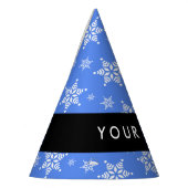 Weiße Schneeflocken, Blau, Ihr Name, Personalisier Partyhütchen (Links)