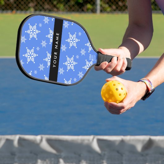 Weiße Schneeflocken, Blau, Ihr Name, Personalisier Pickleball Schläger (InSitu)