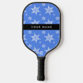 Weiße Schneeflocken, Blau, Ihr Name, Personalisier Pickleball Schläger (Rückseite)