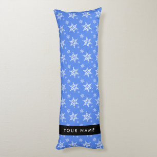Weiße Schneeflocken, Blau, Ihr Name, Personalisier Seitenschläferkissen