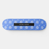 Weiße Schneeflocken, Blau, Ihr Name, Personalisier Skateboard (Horizontal)