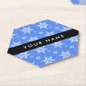 Weiße Schneeflocken, Blau, Ihr Name, Personalisier Untersetzer (angewinkelt)