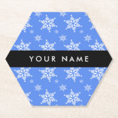 Weiße Schneeflocken, Blau, Ihr Name, Personalisier Untersetzer (Vorderseite)