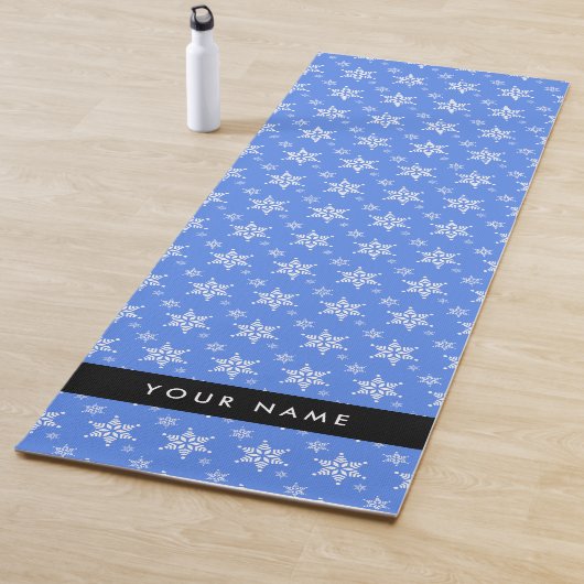 Weiße Schneeflocken, Blau, Ihr Name, Personalisier Yogamatte (Beispiel)