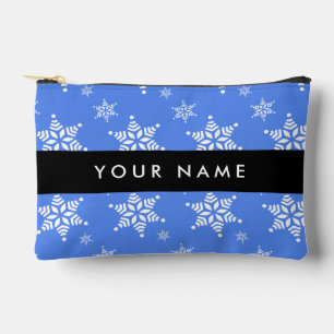 Weiße Schneeflocken, Blau, Ihr Name, Personalisier Zubehörtasche