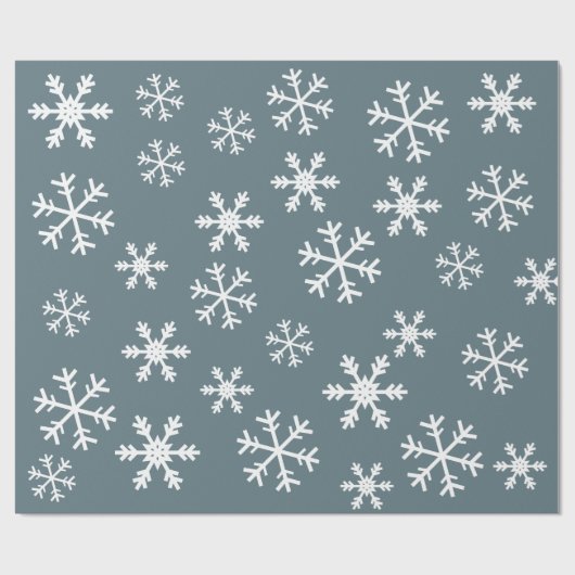 Weiße Schneeflocken Blau im Hintergrund Weihnachte Geschenkpapier (Flach)