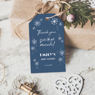 Weiße Schneeflocken Blaue Babyparty Geschenkanhänger