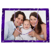 Weiße Schneeflocken Blaue Lila Backgd Große Gesche Geschenktüte (Vorderseite)