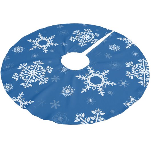 Weiße Schneeflocken Blauer Baumrock Polyester Weihnachtsbaumdecke (Schrägansicht)