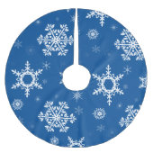 Weiße Schneeflocken Blauer Baumrock Polyester Weihnachtsbaumdecke (Vorderseite)