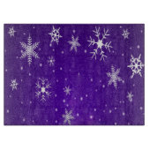 Weiße Schneeflocken Blaues Lila Glass-Schneidboard Schneidebrett (Vorderseite)