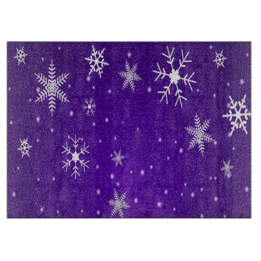 Weiße Schneeflocken Blaues Lila Glass-Schneidboard Schneidebrett (Vorderseite)