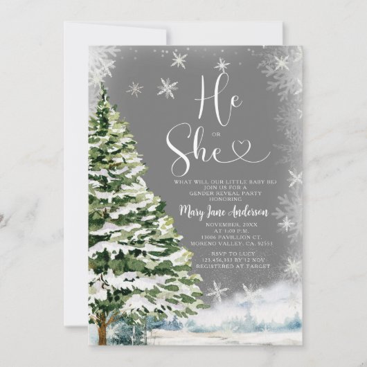Weiße Schneeflocken, die er oder sie Winter Geschl Einladung (Vorderseite)