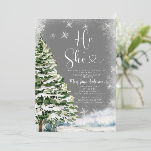 Weiße Schneeflocken, die er oder sie Winter Geschl Einladung (Stehend Vorderseite)