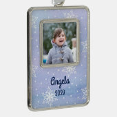 Weiße Schneeflocken Dots Name Jahr Foto Rahmen-Ornament Silber (Rechts)