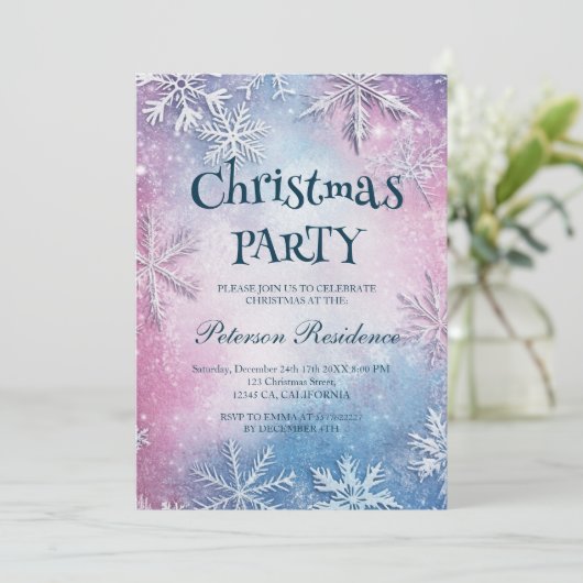 Weiße Schneeflocken Elegantes Weihnachtsfest Party Einladung (Stehend Vorderseite)