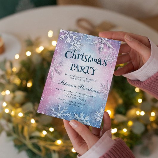 Weiße Schneeflocken Elegantes Weihnachtsfest Party Einladung