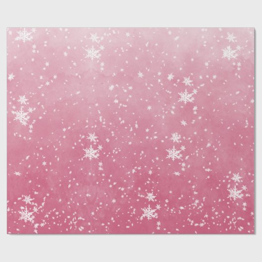 Weiße Schneeflocken Fallend Winter Pink Ombre Wrap Geschenkpapier (Flach)