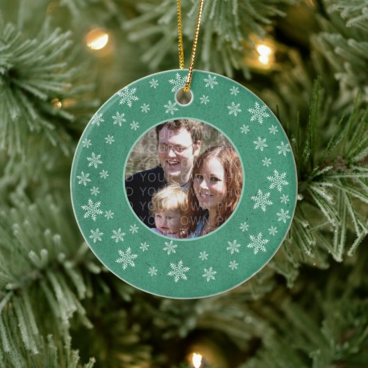 Weiße Schneeflocken Foto Ornament (Baum)