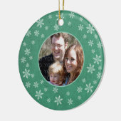 Weiße Schneeflocken Foto Ornament (Links)