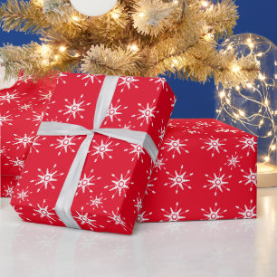 Weiße Schneeflocken Geometrisch Rot Geschenkpapier