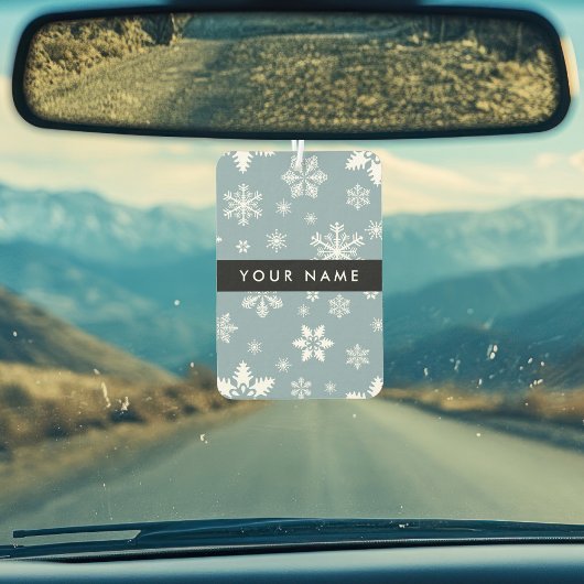 Weiße Schneeflocken, Grau, Ihr Name, Personalisier Autolufterfrischer