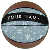 Weiße Schneeflocken, Grau, Ihr Name, Personalisier Basketball (Vorderseite)