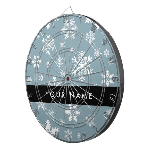 Weiße Schneeflocken, Grau, Ihr Name, Personalisier Dartscheibe (Vorderseite rechts)