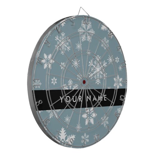 Weiße Schneeflocken, Grau, Ihr Name, Personalisier Dartscheibe (Vorderseite Links)