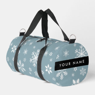 Weiße Schneeflocken, Grau, Ihr Name, Personalisier Duffle Bag