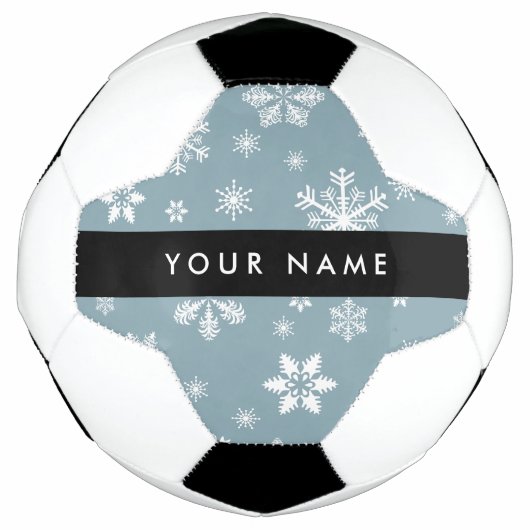 Weiße Schneeflocken, Grau, Ihr Name, Personalisier Fußball (Vorderseite)