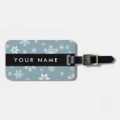 Weiße Schneeflocken, Grau, Ihr Name, Personalisier Gepäckanhänger (Vorderseite horizontal)