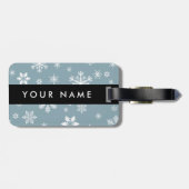 Weiße Schneeflocken, Grau, Ihr Name, Personalisier Gepäckanhänger (Rückseite horizontal)