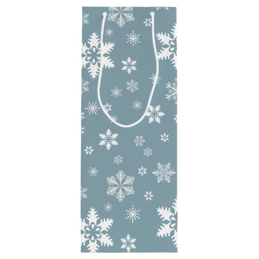 Weiße Schneeflocken, Grau, Ihr Name, Personalisier Geschenktüte Für Weinflaschen (Rückseite)