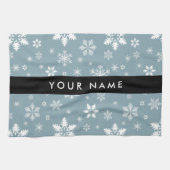 Weiße Schneeflocken, Grau, Ihr Name, Personalisier Geschirrtuch (Horizontal)