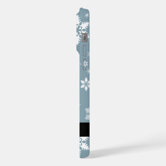 Weiße Schneeflocken, Grau, Ihr Name, Personalisier iPhone Hülle (Linke Seite)