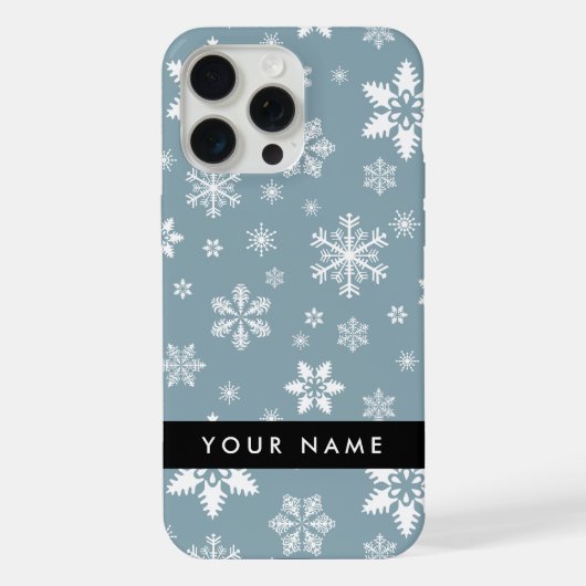 Weiße Schneeflocken, Grau, Ihr Name, Personalisier iPhone Hülle (Rückseite)