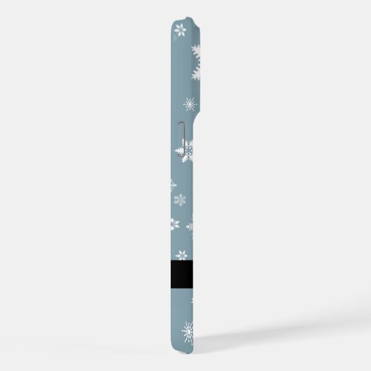 Weiße Schneeflocken, Grau, Ihr Name, Personalisier iPhone Hülle (Rechte Seite)